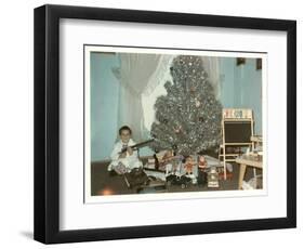 Boy with Gun and Fake Christmas Tree-null-Framed Art Print