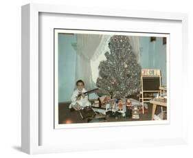 Boy with Gun and Fake Christmas Tree-null-Framed Art Print