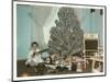 Boy with Gun and Fake Christmas Tree-null-Mounted Art Print