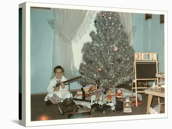 Boy with Gun and Fake Christmas Tree-null-Stretched Canvas