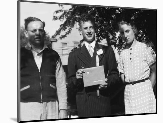 Boy with His Parents on His 8th Grade Graduation, Ca. 1940-null-Mounted Photographic Print