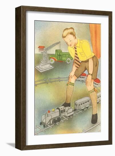 Boy with Model Train-null-Framed Art Print