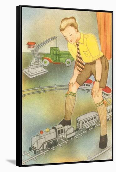 Boy with Model Train-null-Framed Stretched Canvas