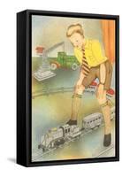 Boy with Model Train-null-Framed Stretched Canvas