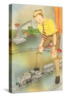 Boy with Model Train-null-Stretched Canvas