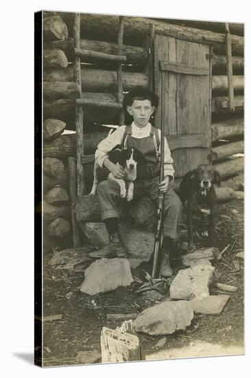 Boy with Rifle and Two Dogs-null-Stretched Canvas