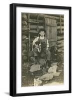 Boy with Rifle and Two Dogs-null-Framed Art Print