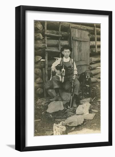 Boy with Rifle and Two Dogs-null-Framed Art Print