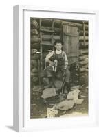 Boy with Rifle and Two Dogs-null-Framed Art Print