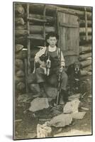 Boy with Rifle and Two Dogs-null-Mounted Art Print