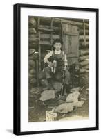 Boy with Rifle and Two Dogs-null-Framed Art Print