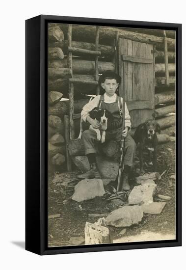 Boy with Rifle and Two Dogs-null-Framed Stretched Canvas