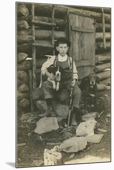 Boy with Rifle and Two Dogs-null-Mounted Art Print