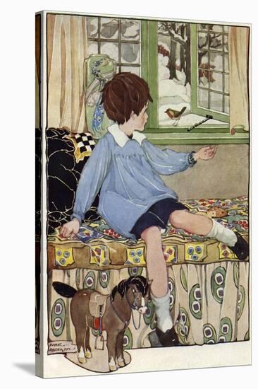 Boy with robin-Anne Anderson-Stretched Canvas