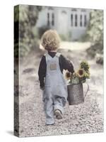 Boy with Sunflowers-Gail Goodwin-Stretched Canvas