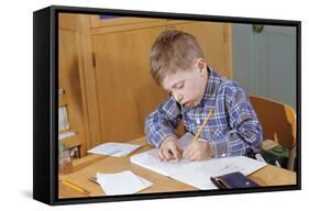 Boy Working on His Schoolwork-William P. Gottlieb-Framed Stretched Canvas