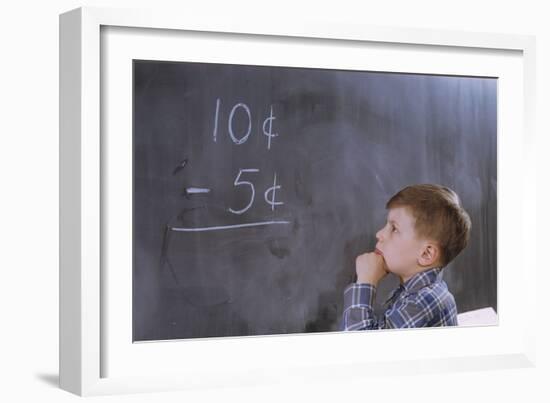 Boy Working on Subtraction Problem-William P. Gottlieb-Framed Photographic Print