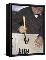 Boy Writing Chinese Calligraphy, Shanghai, China-Keren Su-Framed Stretched Canvas