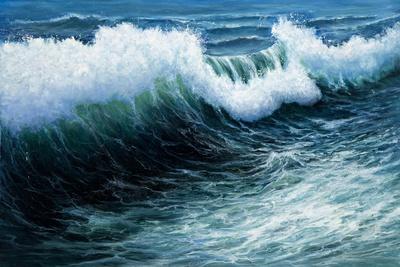 Original Oil Painting Showing Mighty Storm in Ocean or Sea on Canvas. Modern Impressionism, Moderni