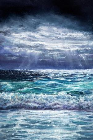 Original Oil Painting Showing Waves in Ocean or Sea on Canvas. Modern Impressionism, Modernism,Mari