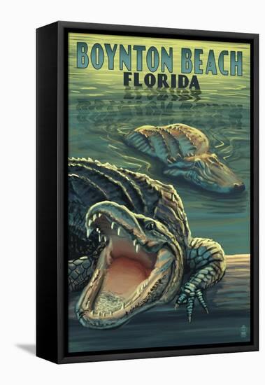 Boynton Beach, Florida - Alligators-Lantern Press-Framed Stretched Canvas