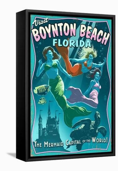 Boynton Beach, Florida - Live Mermaids-Lantern Press-Framed Stretched Canvas