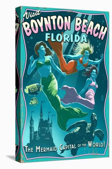 Boynton Beach, Florida - Live Mermaids-Lantern Press-Stretched Canvas