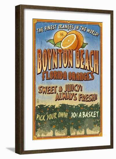 Boynton Beach, Florida - Orange Grove Vintage Sign-Lantern Press-Framed Art Print