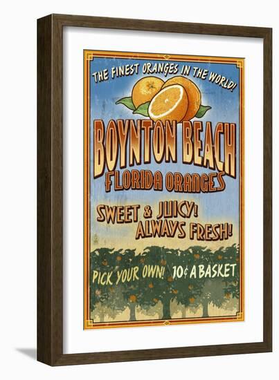 Boynton Beach, Florida - Orange Grove Vintage Sign-Lantern Press-Framed Art Print