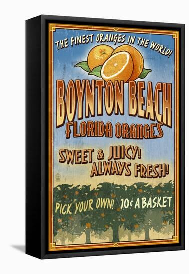 Boynton Beach, Florida - Orange Grove Vintage Sign-Lantern Press-Framed Stretched Canvas