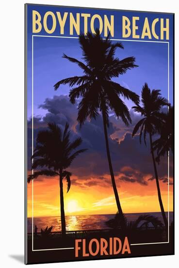 Boynton Beach, Florida - Palms and Sunset-Lantern Press-Mounted Art Print