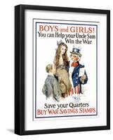 Boys and Girls! War Savings Stamps Poster-James Montgomery Flagg-Framed Giclee Print