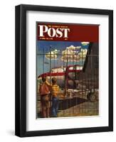 "Boys at Airport," Saturday Evening Post Cover, March 30, 1946-John Atherton-Framed Giclee Print