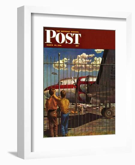 "Boys at Airport," Saturday Evening Post Cover, March 30, 1946-John Atherton-Framed Giclee Print