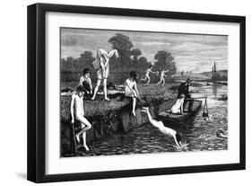 Boys Bathing in the River Thames-HR Robertson-Framed Art Print