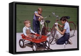 Boys Cleaning their Bikes-William P. Gottlieb-Framed Stretched Canvas