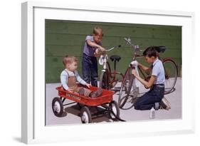 Boys Cleaning their Bikes-William P. Gottlieb-Framed Photographic Print