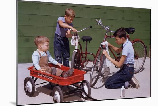 Boys Cleaning their Bikes-William P. Gottlieb-Mounted Photographic Print