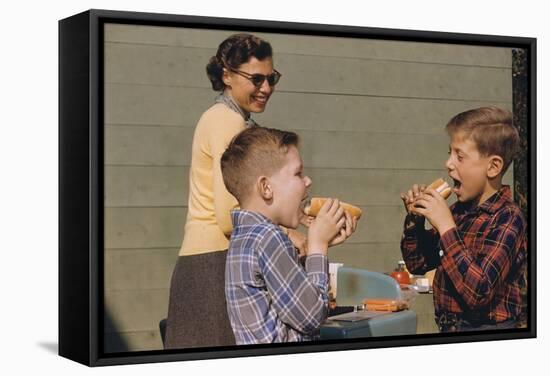 Boys Eating Hot Dogs-William P. Gottlieb-Framed Stretched Canvas