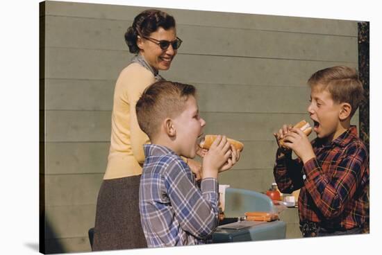 Boys Eating Hot Dogs-William P. Gottlieb-Stretched Canvas