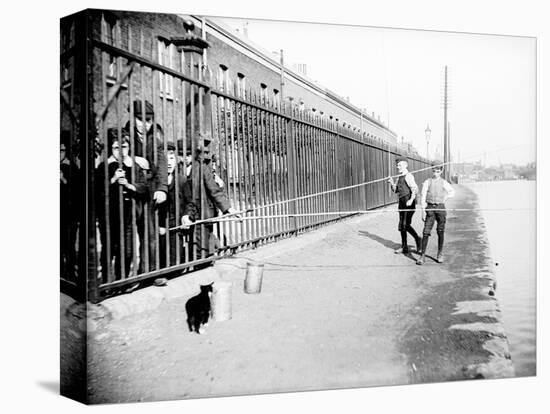 Boys Fishing across a Canal Towpath, London, C1905-null-Stretched Canvas