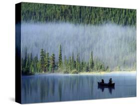 Boys Fishing on Waterfowl Lake, Banff National Park, Alberta, Canada-Janis Miglavs-Stretched Canvas