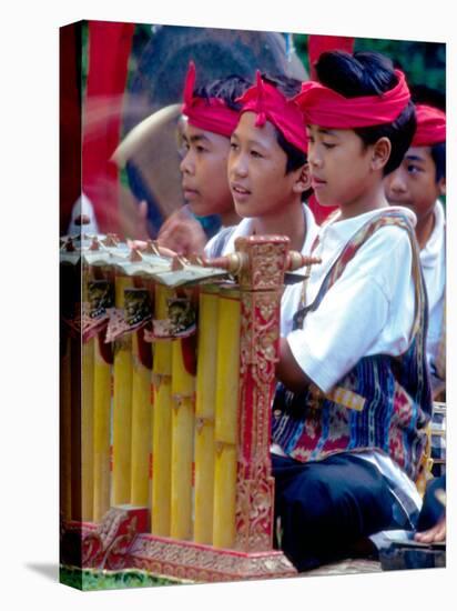 Boys' Gamelan Orchestra and Barong Dancers, Bali, Indonesia-Merrill Images-Stretched Canvas