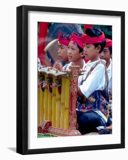 Boys' Gamelan Orchestra and Barong Dancers, Bali, Indonesia-Merrill Images-Framed Photographic Print