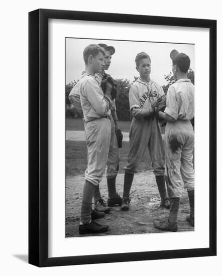 Boys Having a Discussion Before Playing Baseball-Nina Leen-Framed Photographic Print