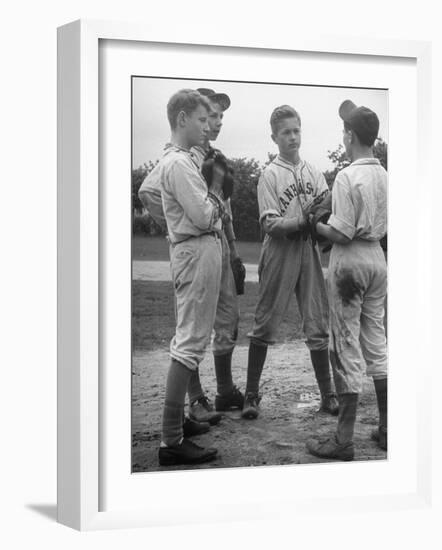 Boys Having a Discussion Before Playing Baseball-Nina Leen-Framed Photographic Print