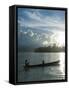 Boys in a Canoe in Backlit in the Marovo Lagoon, Solomon Islands, Pacific-Michael Runkel-Framed Stretched Canvas