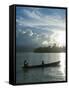 Boys in a Canoe in Backlit in the Marovo Lagoon, Solomon Islands, Pacific-Michael Runkel-Framed Stretched Canvas