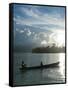 Boys in a Canoe in Backlit in the Marovo Lagoon, Solomon Islands, Pacific-Michael Runkel-Framed Stretched Canvas