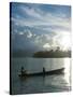 Boys in a Canoe in Backlit in the Marovo Lagoon, Solomon Islands, Pacific-Michael Runkel-Stretched Canvas